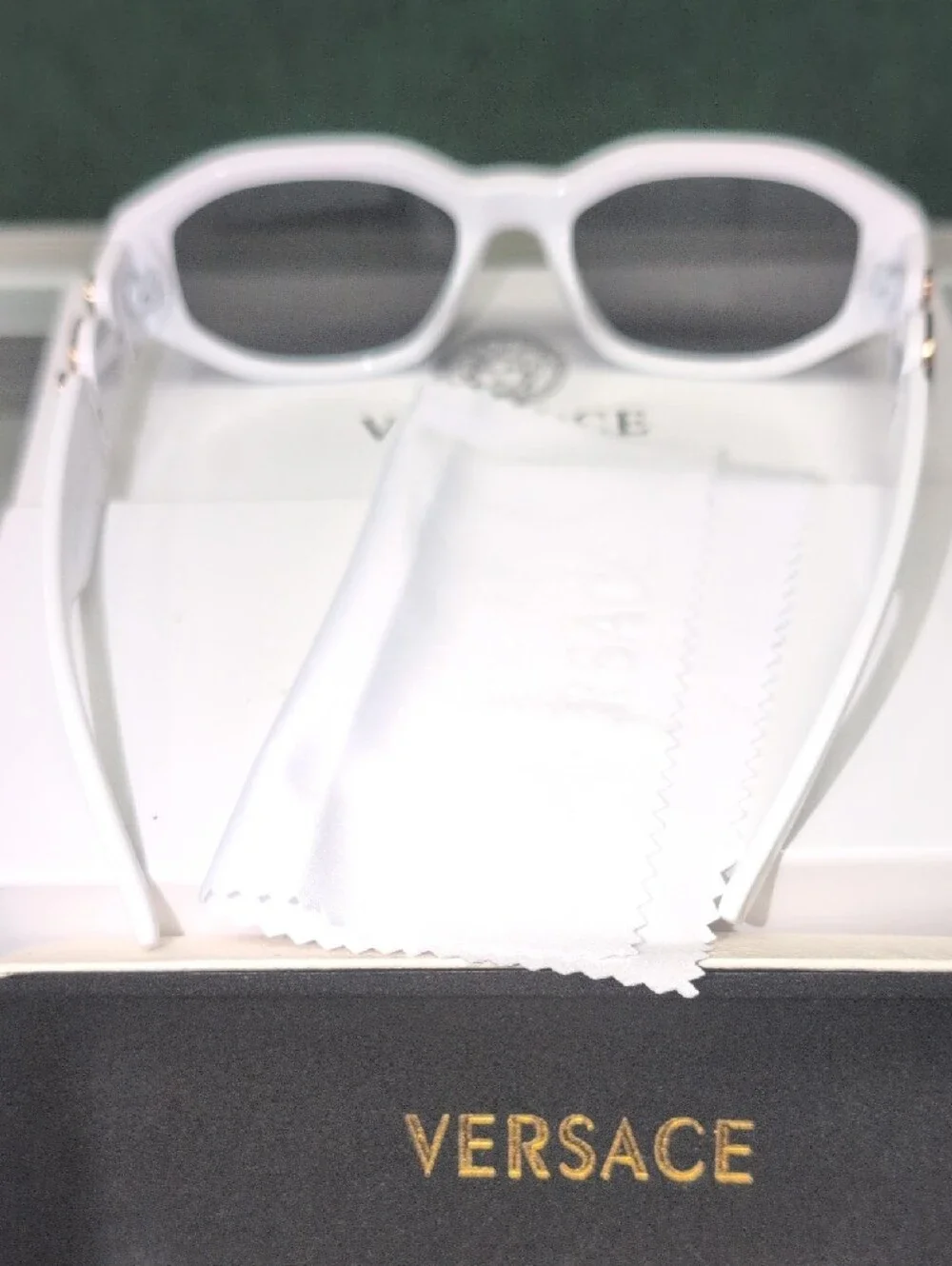 Authentic Brand New Versace White Cat-Eye Sunglasses with Gold Medusa Detail